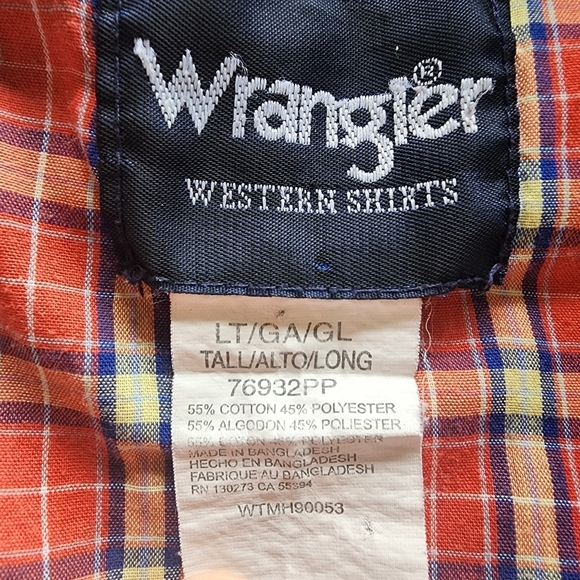 Vintage Wrangler Western Plaid Pearl Snap Shirt Short Sleeve - LT (Large Tall) - Picture 7 of 7